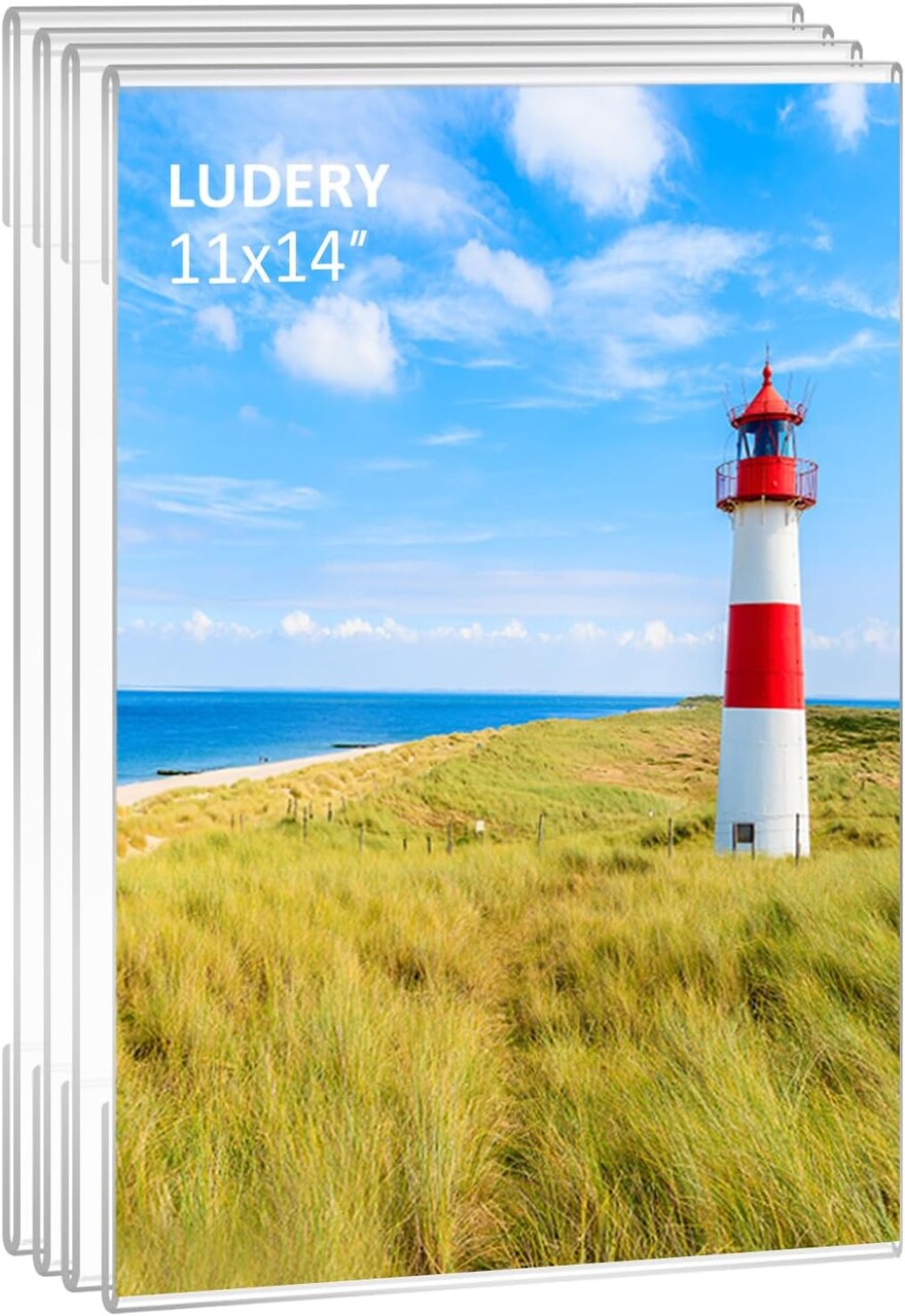 11x14 Acrylic Picture Frames,Set of 4 Clear Photo Frame for Wall,Clear Frameless picture Frames 11 x 14,Floating Hanging Picture Frames 11 x 14 for Home, School, Office